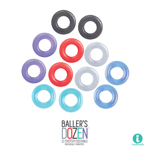 Baller's Dozen 12 Stretchy Cock Rings - Standard
