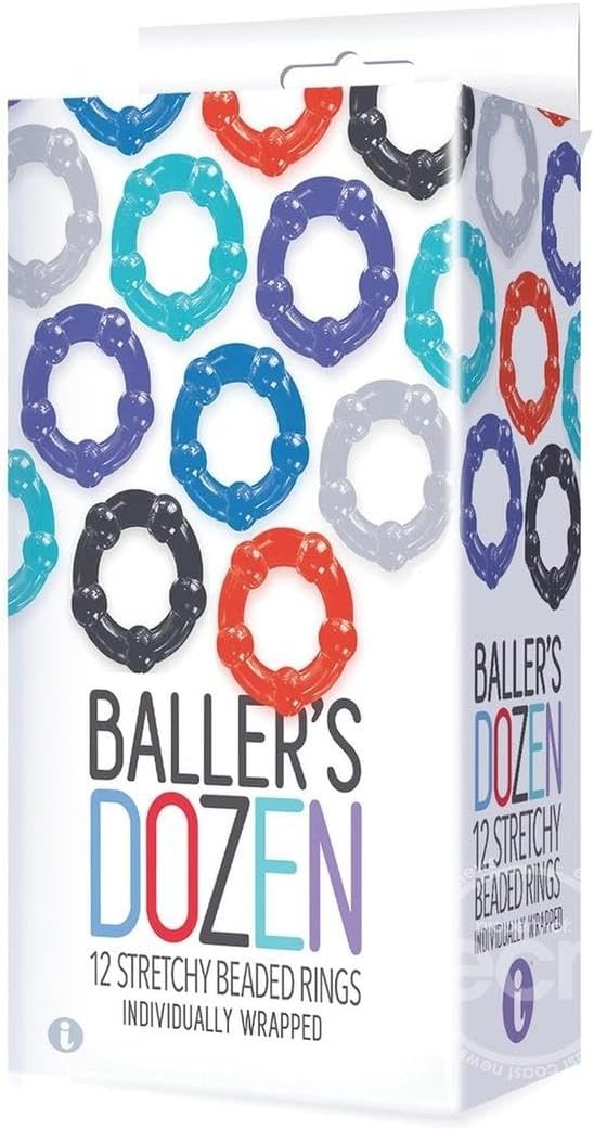 Baller's Dozen 12 Stretchy Cock Rings - Beaded